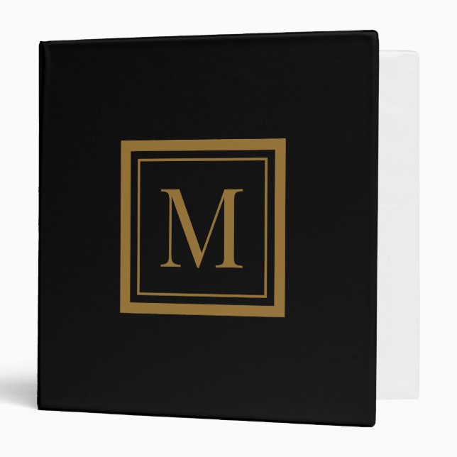 Custom Black & Gold Framed Monogram Binder (Front/Inside)