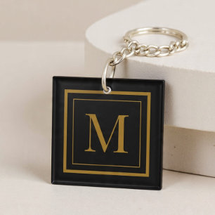 Custom Black & Gold Framed Monogram Keychain