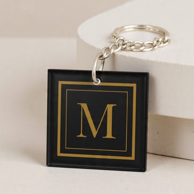 Custom Black & Gold Framed Monogram Keychain (Creator Uploaded)