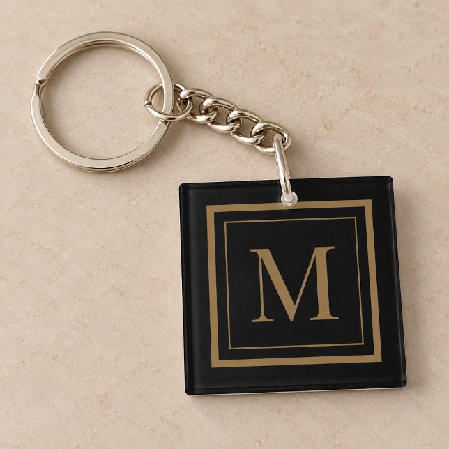 Custom Black & Gold Framed Monogram Keychain (Creator Uploaded)