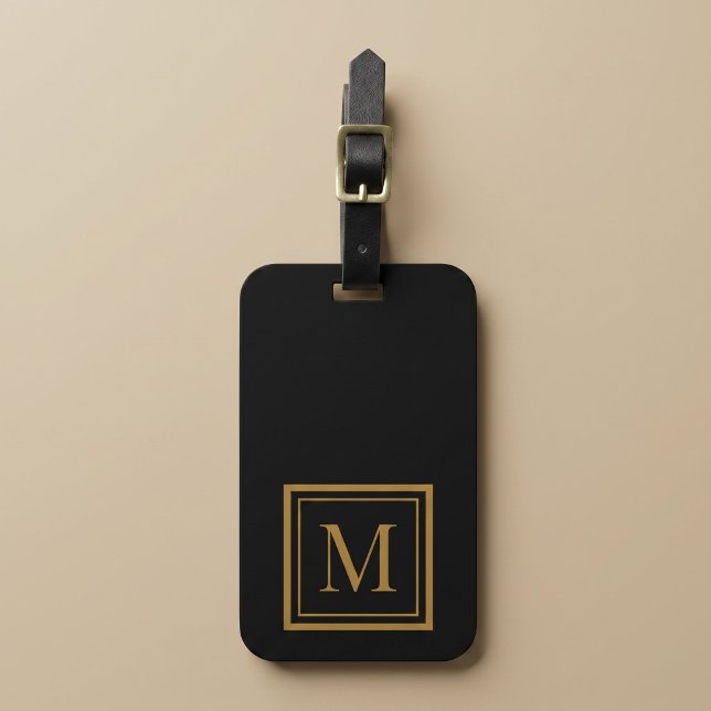 Custom Black & Gold Framed Monogram Luggage Tag (Creator Uploaded)