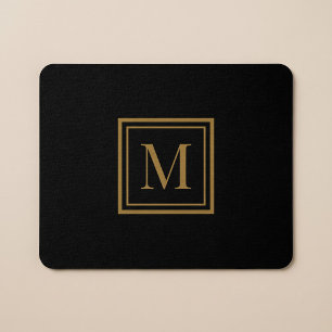 Custom Black & Gold Framed Monogram Mouse Pad
