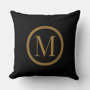 Custom Black & Gold Framed Monogram Throw Pillow