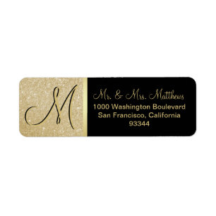 Custom Black Gold Glitter Monogram Letter Return