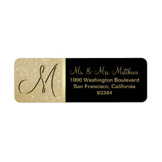 Custom Black Gold Glitter Monogram Letter Return