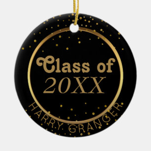 Custom Black Gold Graduation Class of Keepsake Ceramic Ornament