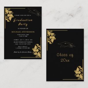 Custom Black Gold Graduation Invitation Example