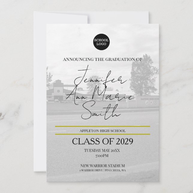 Custom Black gold Graduation with Back Photo Invitation (Front)