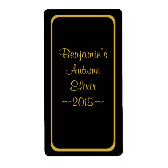 Custom Black & Gold Homemade Wine Bottle Label (Front)