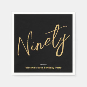 Custom Black Gold Minimal Modern 90th Birthday  Napkin