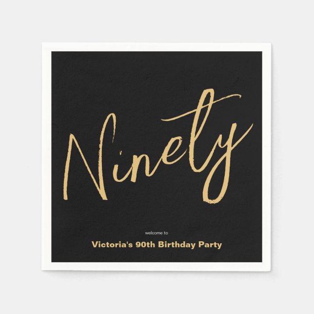 Custom Black Gold Minimal Modern 90th Birthday  Napkin (Front)