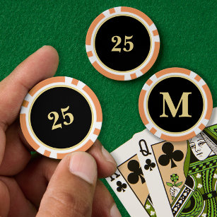 Custom Black Gold Monogram 25 Home Tournament Game Poker Chips