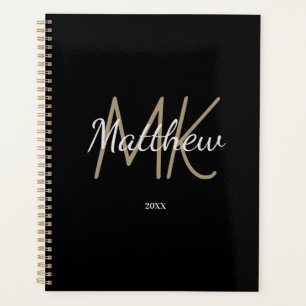 Custom Black Gold Monogram Initial Name Minimalist Planner