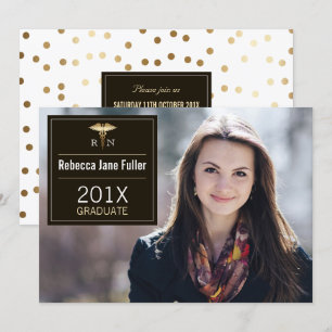 Custom Black & Gold Nursing Graduate Photo Invitation