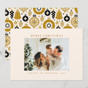 Custom Black Gold Ornaments Art Photo Christmas Holiday Card