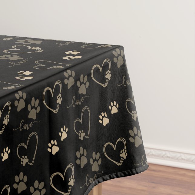 Custom Black Gold Paw Print Dog Tablecloth (In Situ)
