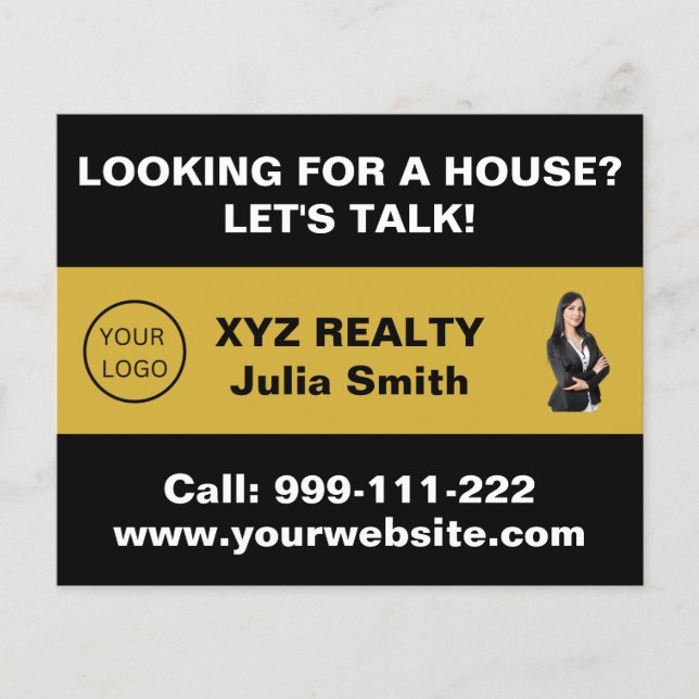 Custom Black Gold Real Estate Logo Promotional  Flyer (Front)