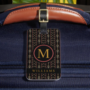 Custom Black Gold Red Aztec Pattern Luggage Tag