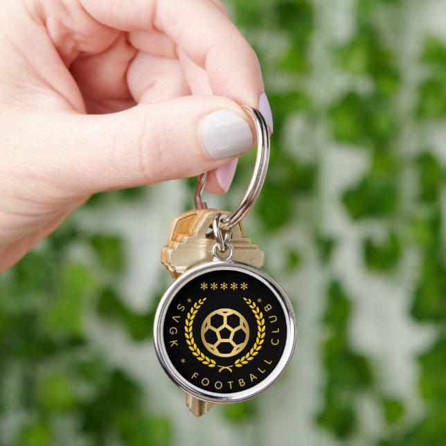 Custom Black & Gold Soccer Keychain Editable Text (Hand)