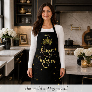 Custom Black Gold Sparkly Queen of the Kitchen Apron
