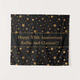 Custom Black/Gold Stars With Message Anniversary Tapestry