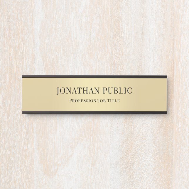Custom Black Gold Template Elegant Modern Trendy Door Sign (Front)