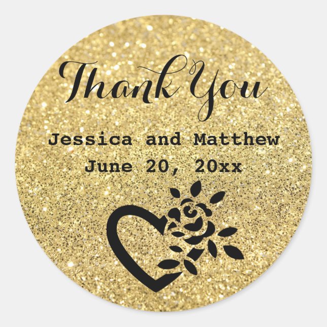 Custom Black & Gold Thank You Wedding Stickers (Front)