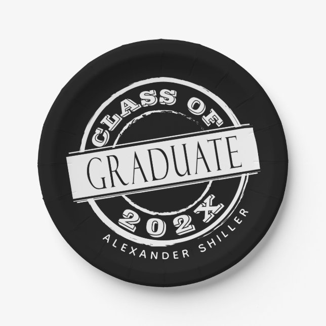Custom Black Graduation Party Graduate  Paper Plate (Front)