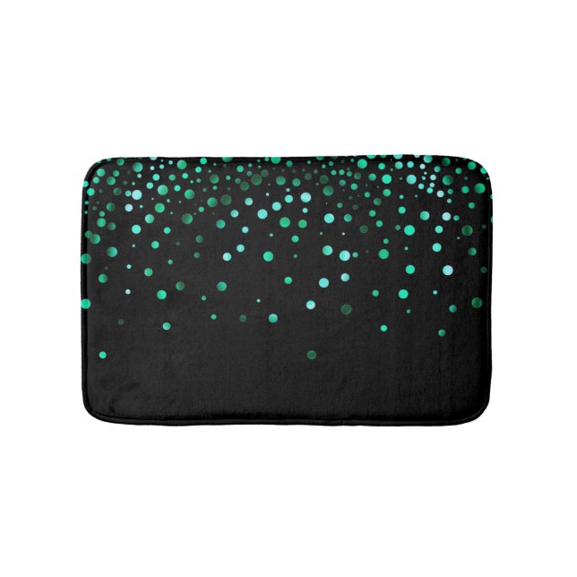 Custom Black Green Glitter Confetti Personalized Bath Mat (Front)
