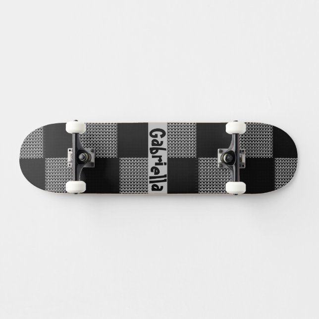 Custom Black Grey Chequerboard Pattern Skateboard (Horz)