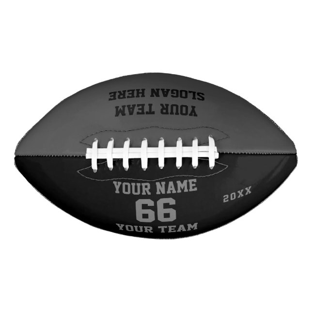 Custom black grey Football with Name, Number, Team (Front)