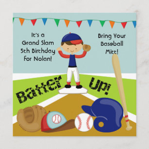 Custom Black Hair Boy Baseball Birthday Invitation