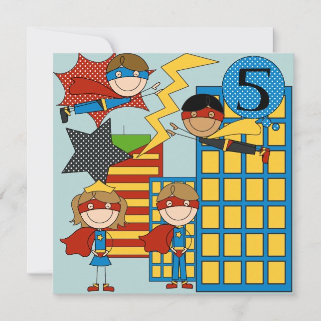 Custom Black Hair Boy Super Hero Birthday Invites (Front)