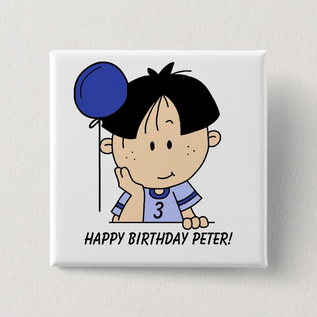 Custom Black Haired Boy Birthday Button (Front)