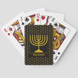 Custom Black Hanukkah MENORAH Playing Cards