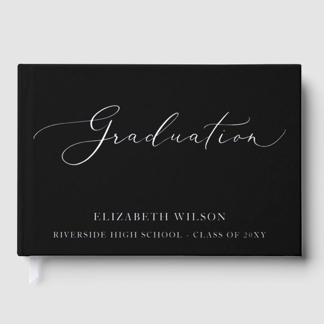 Custom Black High School Grad Party Graduation  Guest Book (Front)
