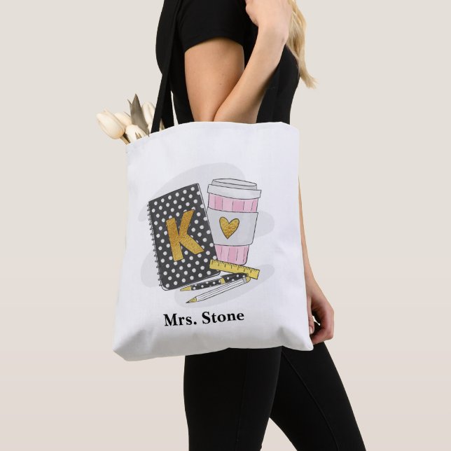 Custom Black Kindergarten Teacher Appreciation Tote Bag (Close Up)