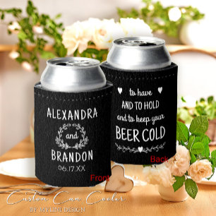 Custom Black Leather Print Wedding Favour Can Cooler