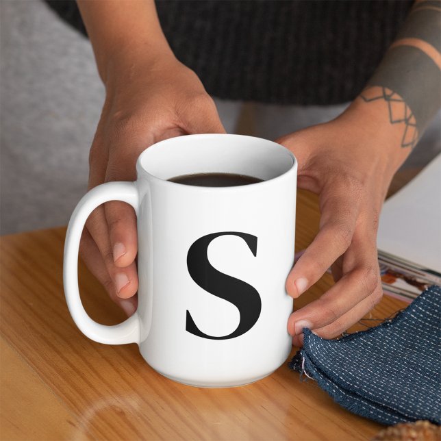 Custom Black Letter Personalized Monogram Initial Coffee Mug (Creator Uploaded)