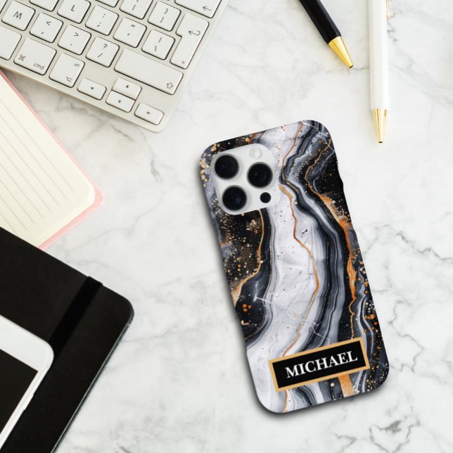 Custom Black Marble Gold Print Trendy Personalized iPhone Case (Creator Uploaded)