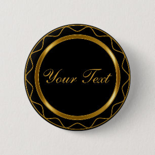 Custom Black & Metallic Gold with DIY Text 2 Inch Round Button
