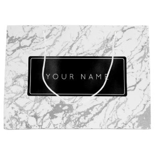 Custom Black Metallic Minimal Marble Grey Stone Large Gift Bag