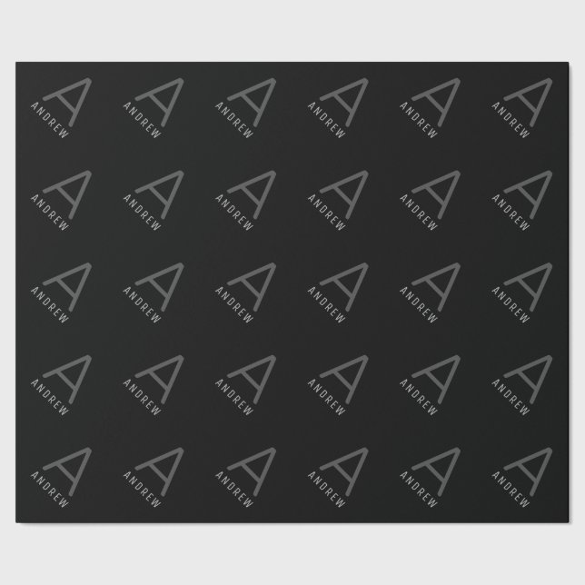 Custom Black Modern Monogram Christmas Wrapping Paper (Seam)
