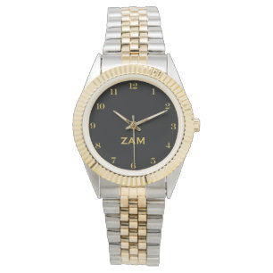 Custom Black Monogrammed Gold Silver Tone Bracelet Watch