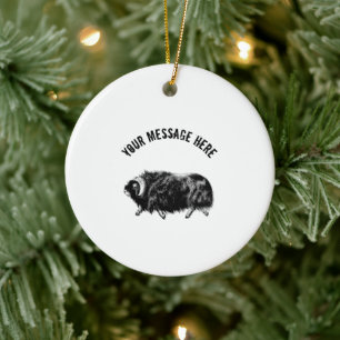 Custom Black Muskox Illustration Ceramic Ornament