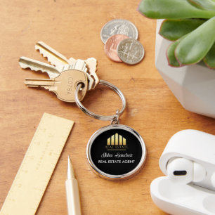 Custom Black Name  Real Estate Agent Promotional  Keychain