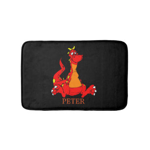Custom Black Orange Dragon Personalized Bath Mat
