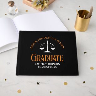 Custom Black Orange Law School Graduation Party Guest Book
