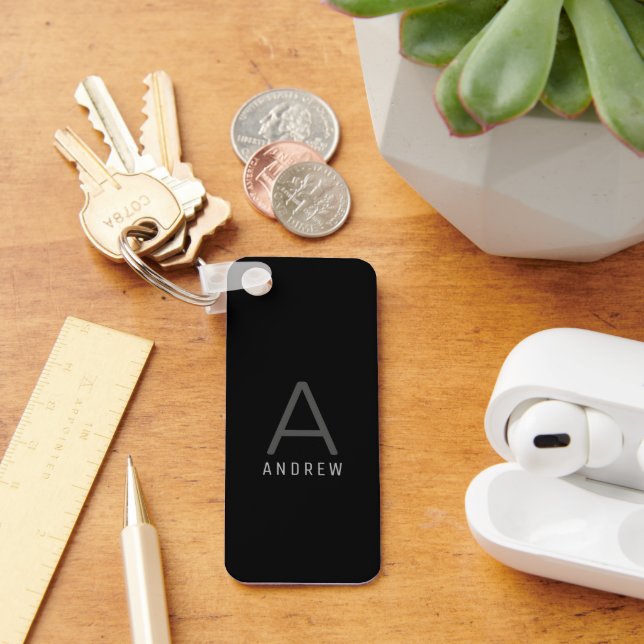 Custom Black Personalized Monogram Metal Keychain (Desk)