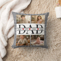 Custom Black Plaid Modern 4 Photo Collage Dad Gift